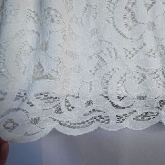 Nanette Lepore White Lace 3/4 Sleeve Back Zip Dressy Evening Blouse Size M/L - Picture 7 of 10